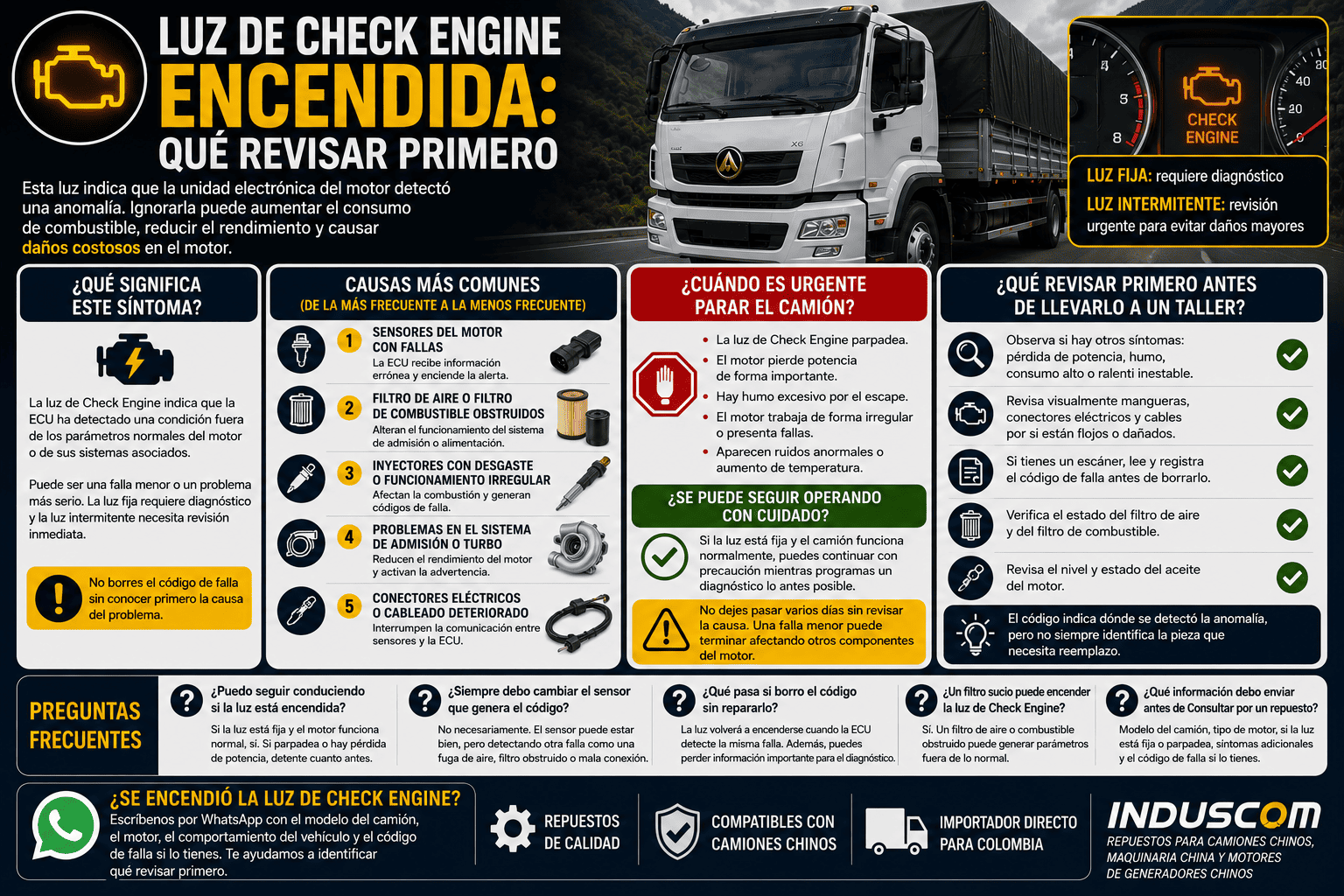Luz de check engine encendida: qué revisar primero