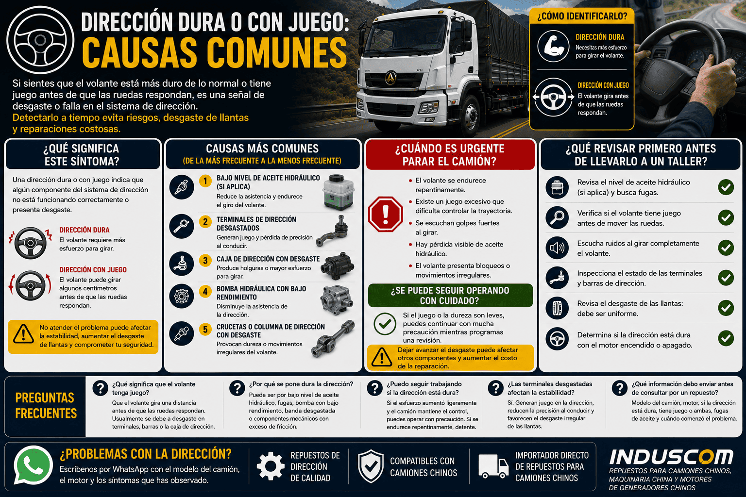 Dirección dura o con juego: causas comunes