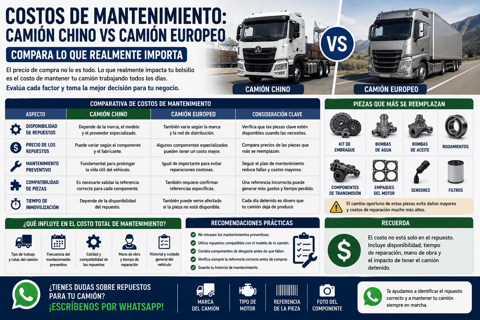 Costos de mantenimiento: camión chino vs camión europeo