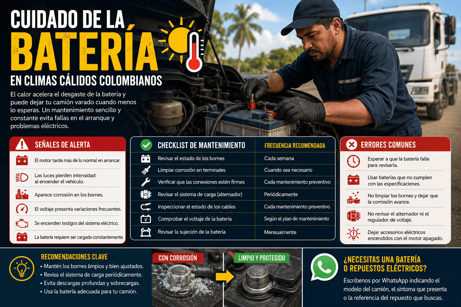 Cuidado de la batería en climas cálidos colombianos