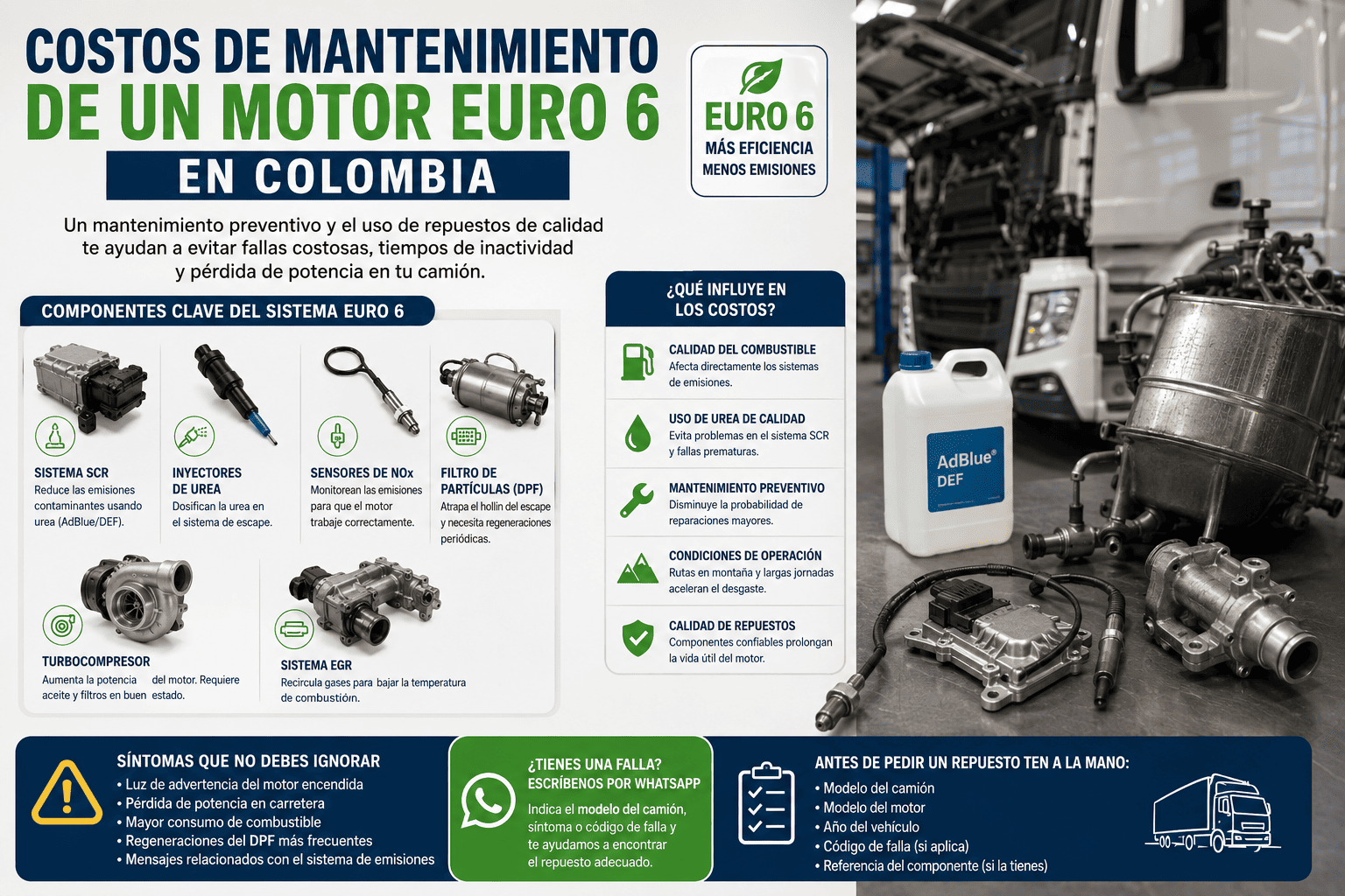 Costos de mantenimiento de un motor Euro 6 en Colombia