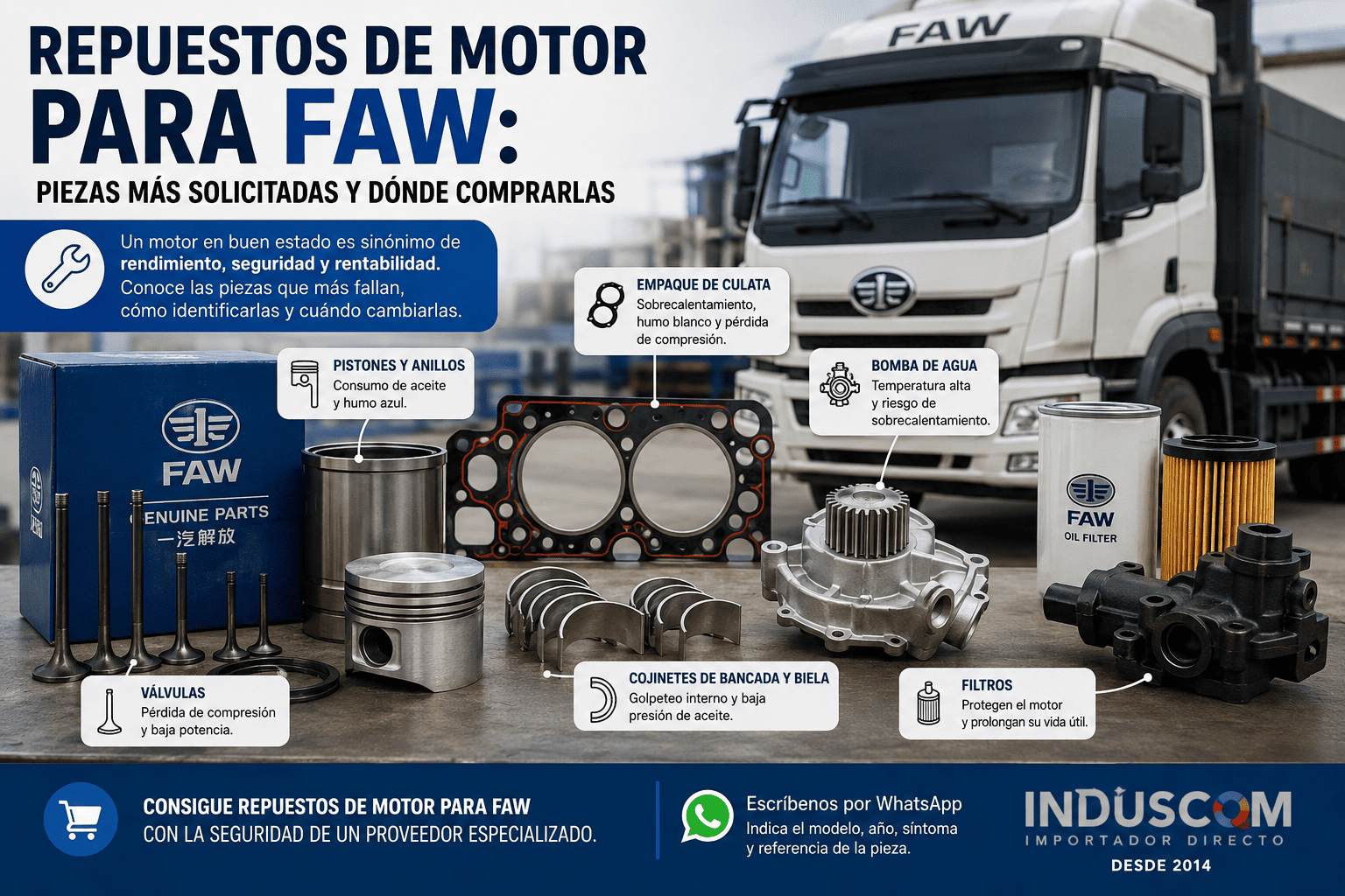 Repuestos de motor para FAW: piezas más solicitadas y dónde comprarlas