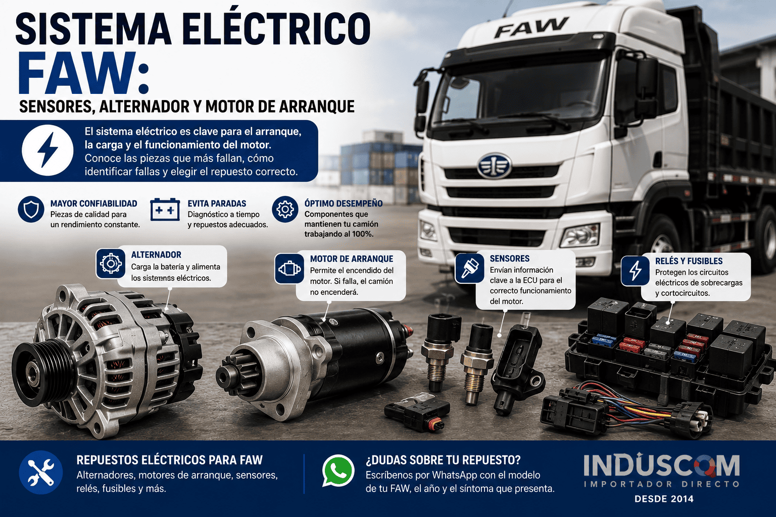 Sistema eléctrico FAW: sensores, alternador y motor de arranque