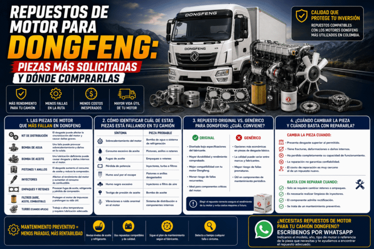Repuestos de motor para Dongfeng: piezas más solicitadas y dónde comprarlas