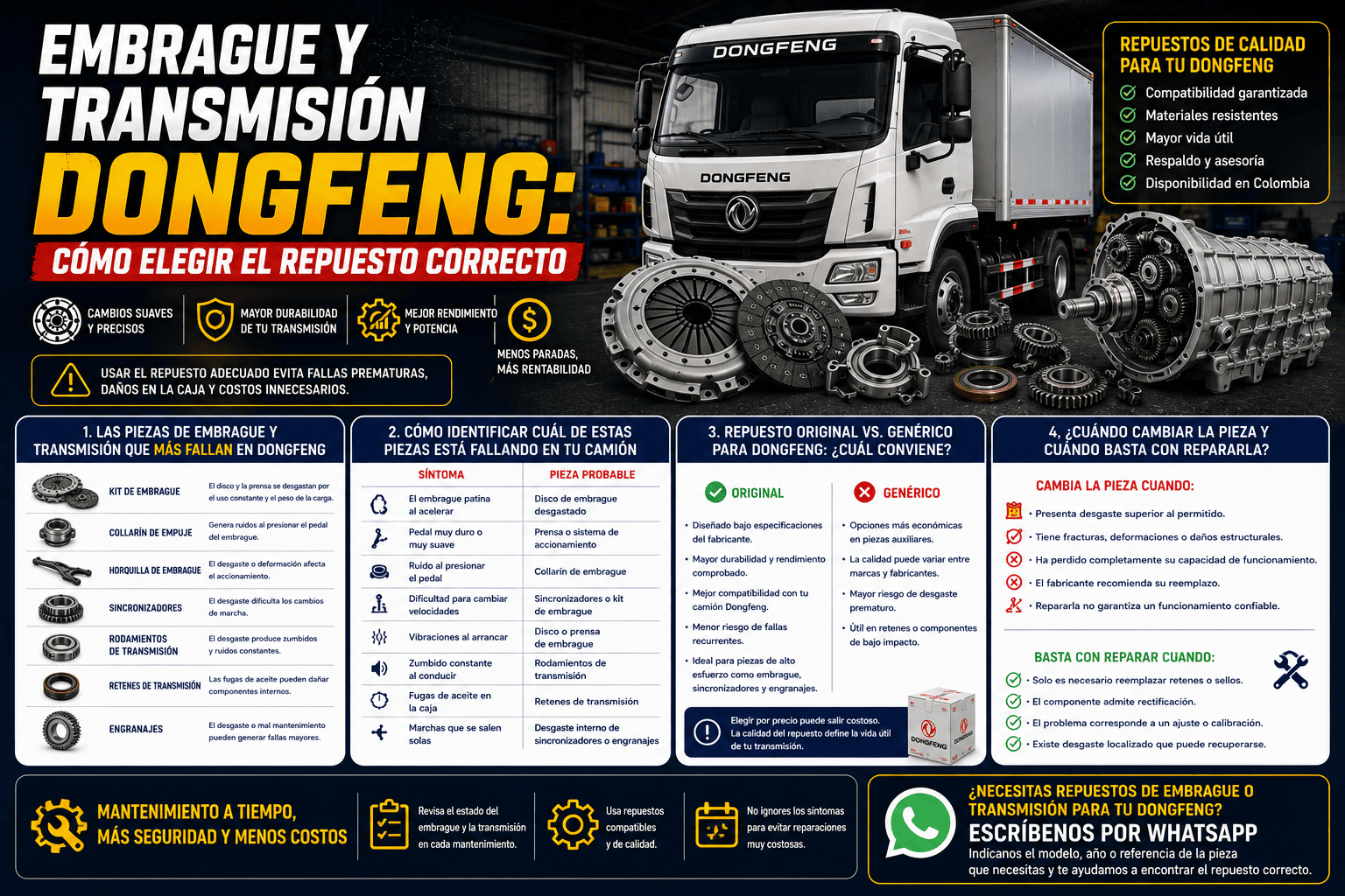 Embrague y transmisión Dongfeng: cómo elegir el repuesto correcto