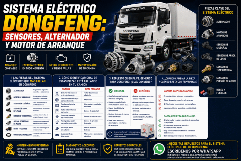 Sistema eléctrico Dongfeng: sensores, alternador y motor de arranque