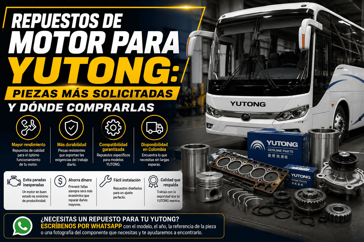 Repuestos de motor para YUTONG: piezas más solicitadas y dónde comprarlas