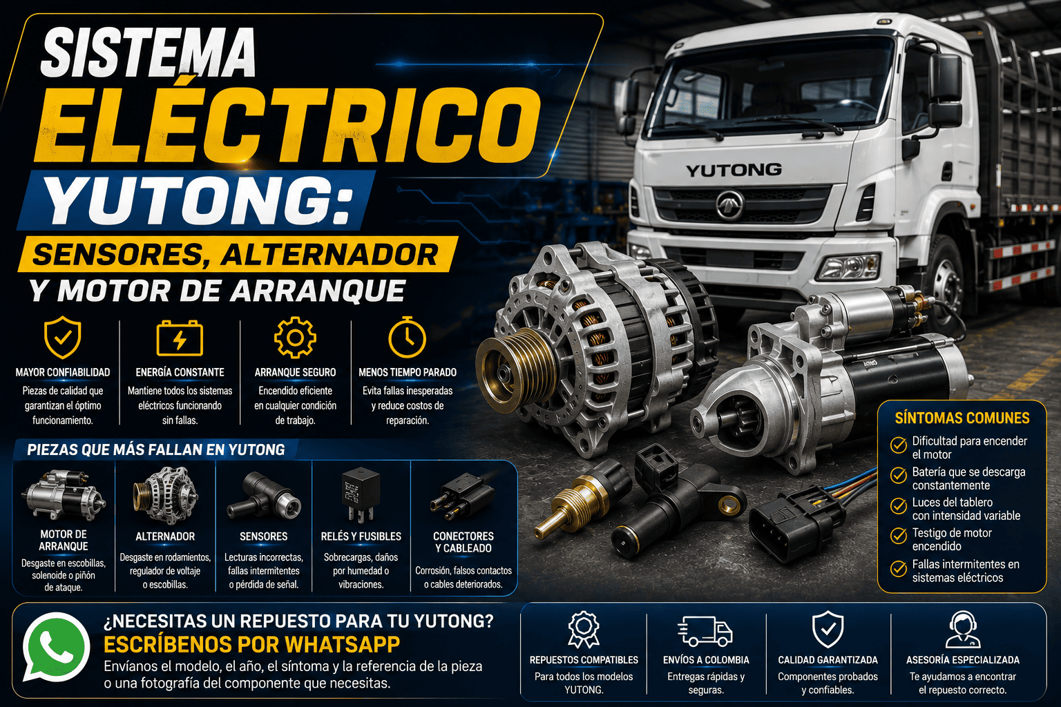 Sistema eléctrico YUTONG: sensores, alternador y motor de arranque