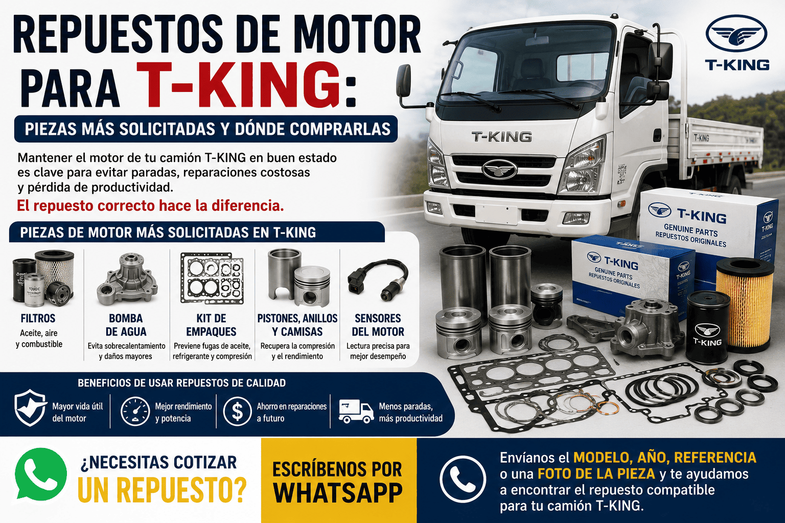 Repuestos de motor para T-KING: piezas más solicitadas y dónde comprarlas