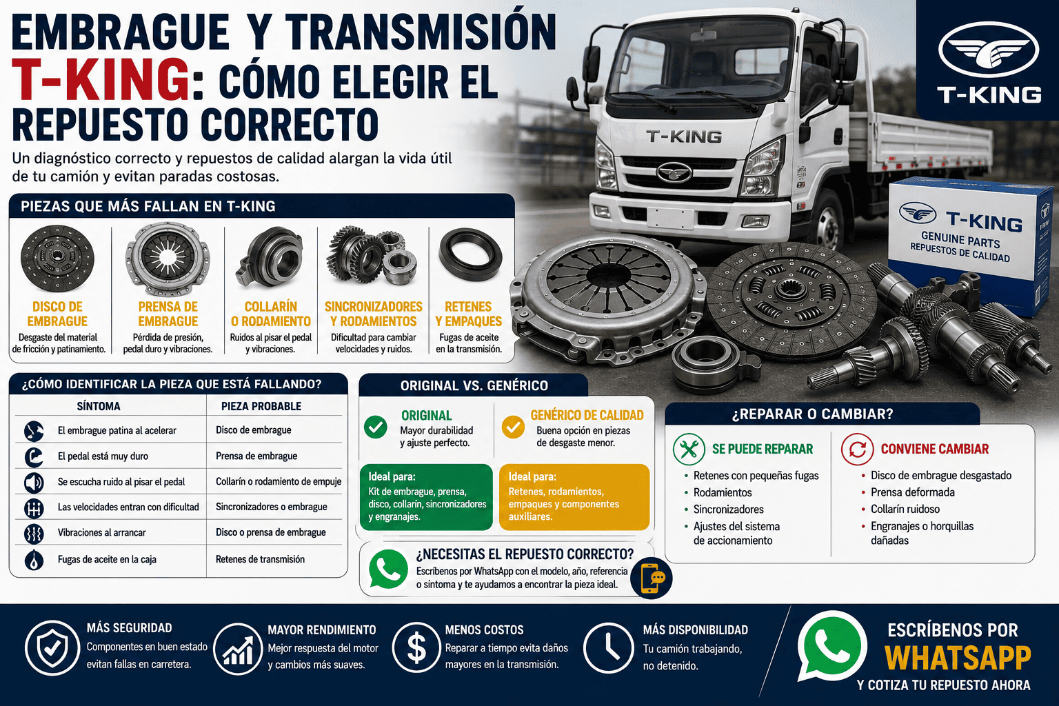 Embrague y transmisión T-KING: cómo elegir el repuesto correcto