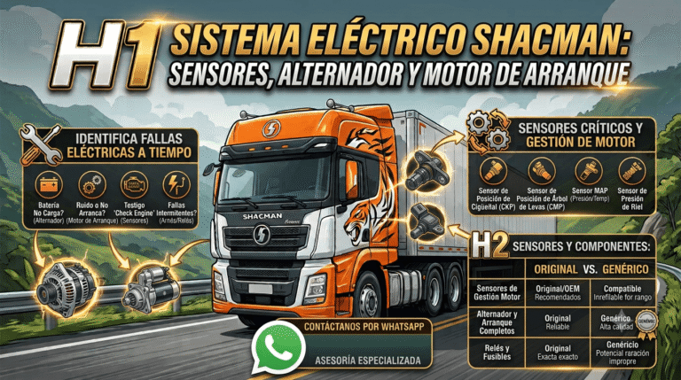 Sistema eléctrico Shacman: sensores, alternador y motor de arranque