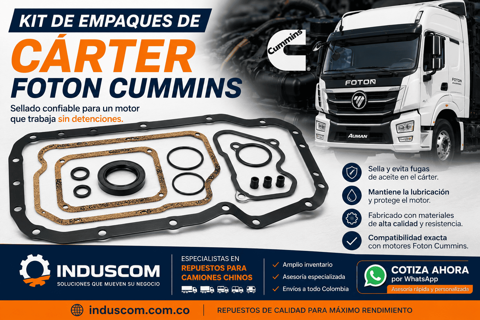 Comprar kit de empaques de cárter Foton Cummins